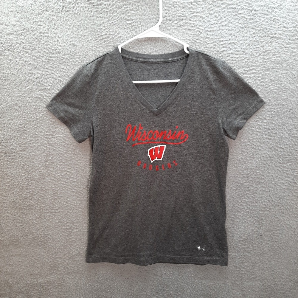 Wisconsin Badgers Shirt Womens Medium Gray‎ Under Armour NCAA College Sports